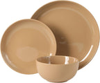 Gibson Home Rockaway 12 Piece Plates and Bowls Matte Outside/Shiny Inside Glaze Service for 4 Dinnerware Set - Assorted Color (Cream, Blue, Beige, Brown) - Dishwasher and Microwave Safe