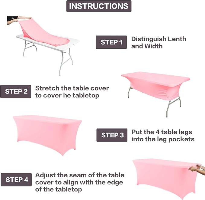 IVAPUPU 4FT Table Cloth for Rectangular Fitted Events Stretch Pink Table Covers Washable Cover Spandex Tablecloth Protector for Party, Wedding, Cocktail, Banquet, Festival