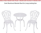 3 Piece Bistro Set,Outdoor Patio Set,Anti-Rust Cast Aluminum Bistro Table Set for Park Yard Front Porch Furniture(New White)…