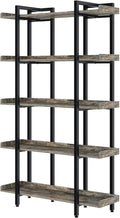 Rolanstar Book Shelf 5-Tier, 71.8’’H Tall Bookshelf for Home Office, Open Wood Display Shelves, Large Standing Bookcase with Metal for Living Room, Industrial Corner Bookshelf Grey