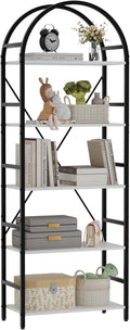 5-Tier Bookshelf, 24 Inch Width Industrial Arched Bookcase, Vintage Storage Rack with Open Shelves, Free Standing Shelf for Home Office, Living Room,Bedroom, Black & White