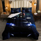 Erosebridal King Size Race Car Comforter Set, Black Speed Racing Car Bedding Set Racer Extreme Sports Duvet Insert for Kids Girls Teens Bedroom Decor, Speed Luxury Car Decor Quilt with 2 Pillow Cases