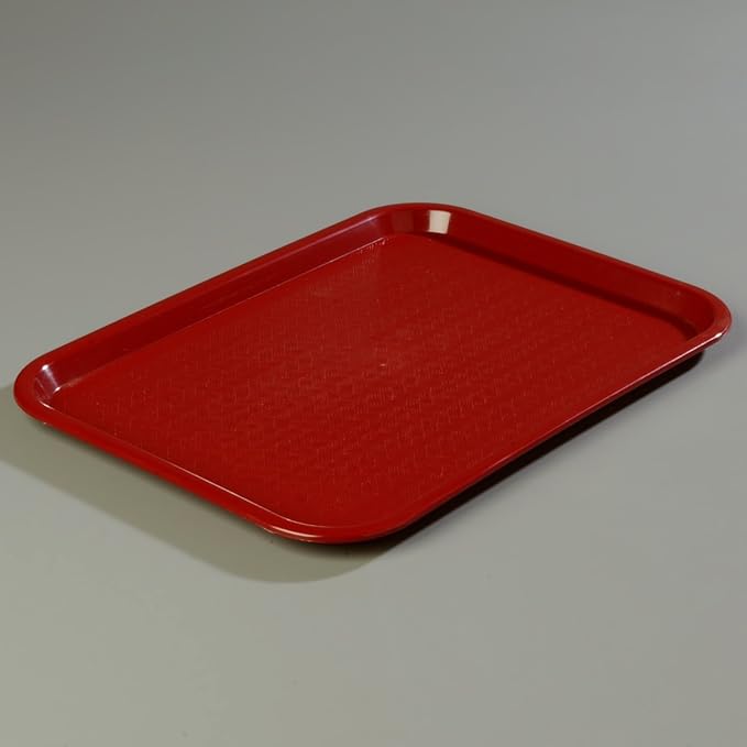 Carlisle FoodService Products Fast Food Cafeteria Tray 14" x 18", Durable Polypropylene with Slip-Resistant Surface, Stackable for Cafes and Schools, BPA-Free, Burgundy (Pack of 12)