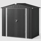 Gizoon Outdoor Storage Shed 6 x 4 FT, Galvanized Metal Garden Shed with Double Lockable Doors, Outdoor Storage Clearance for Backyard Patio Lawn-Dark Grey