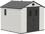 EAGLE PEAK 8x8 Resin Outdoor Storage Shed, Weatherproof Garden Shed with Floor & Lockable Doors, Tool & Equipment Storage for Backyard or Patio, White/Gray