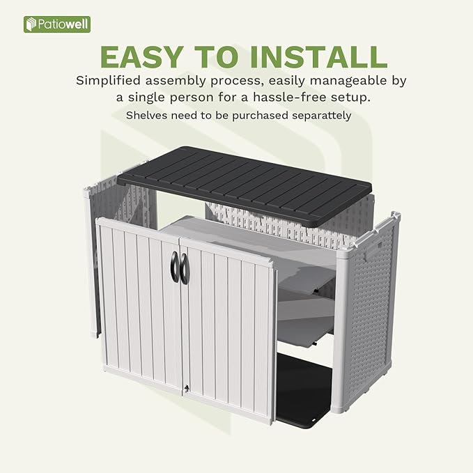Patiowell 26 Cu.ft Plastic Outdoor Storage Cabinet, Lockable Waterproof Horizotal Storage Shed, Tool Box for Patio, Garden Tools, Garbage Cans, Pool Supplies, Easy Assembly, White(Not Include Shelves)