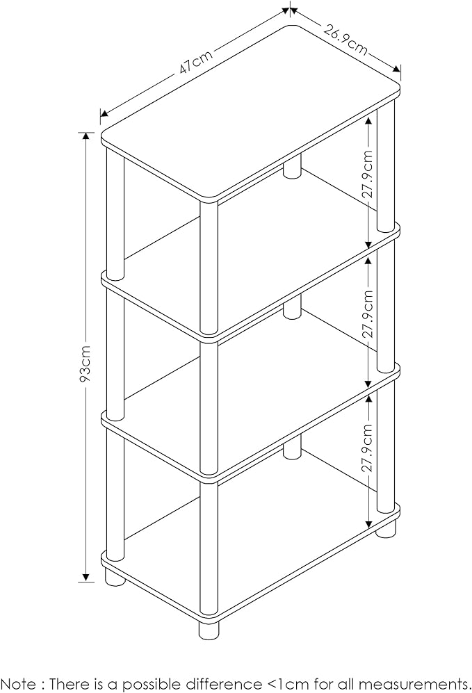 Furinno Turn-N-Tube No Tool 4-Tier Storage Shelf, Narrow, French Oak Grey/Black