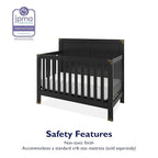 Baby Relax Miles 5-in-1 Convertible Crib, Solid Pine Wood, Black