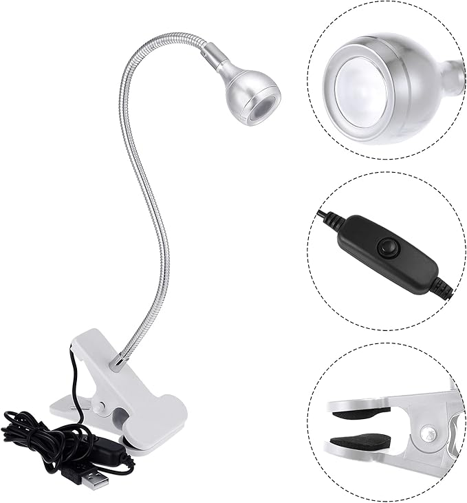 Big Chip 395nm UV LED Light Fixtures with Gooseneck and Clamp Mini Desk Light Clamp Portable Gooseneck for Outdoor Stall Gel Nail Curing, 5V USB Input(Silver,2 Pieces)