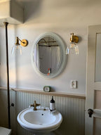 PERMO Industrial Vintage Slope Pole Wall Mount Single Sconce with 6.7" Oval Dome Clear Glass Shade Wall Sconce Light Fixture (Antique Gold)