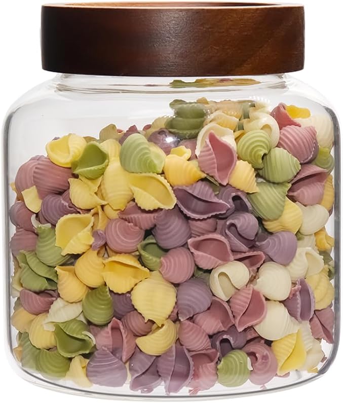 Glass Coffee Jars Spice Jar Round Storage Canister with Wooden Lid Clear Glass Food Jar for Pantry Sugar Tea Coffee Bean Spice Nuts Cookies Bath Salts (1200ml/40oz-1 Pack)
