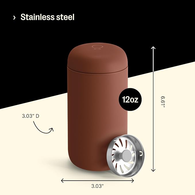 Fellow Carter Move Ceramic Lined Travel Coffee Mug 12 oz Stainless Steel | No Metallic Taste Coffee Tumbler, Leak-Proof Lid, Dishwasher Safe, Hot 12Hr Cold 24Hr, BPA-Free, Fits Cup Holders, Sienna