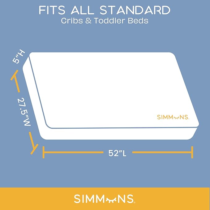 Simmons Kids Foundry 6-in-1 Convertible Baby Crib, Rustic Mist with Matte Black + Quiet Nights Breathable Crib Mattress with Removable/Machine Washable Cover (Bundle)