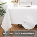Smiry Rectangle Table Cloth, Waterproof Heavy Duty Vinyl Tablecloths, Wipeable Washable Table Cover for Kitchen and Dining Room (White, 60" X 84") | Wipeable Washable Floral Embossed Table Cover for Kitchen and Dining Room, Indoor & Outdoor Use, White
