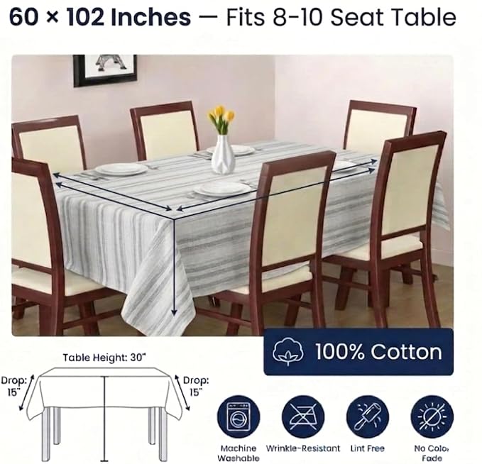 Urban Villa Tablecloth Cotton Tabletop 60x102 (8-10 Seats) CurtisStripes