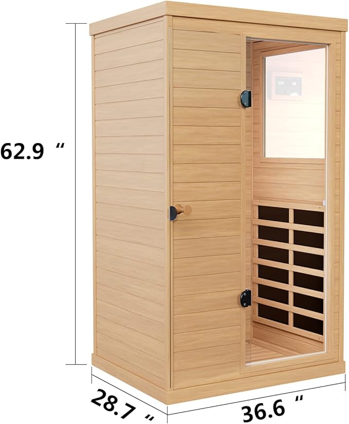 Infrared Sauna Indoor, Home Sauna, Low EMF Infrared Sauna,1 Person Infrared Saunas for Home, Canadian Hemlock,Smart Display,Bluetooth,Reading Lamp