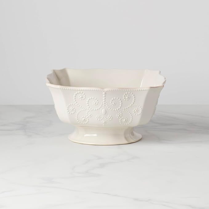 Lenox French Perle White Stoneware Centerpiece Serving Bowl | dishwasher safe, microwave safe | large, for salad or fruit, gift for women, decorative bowl, fruit bowl