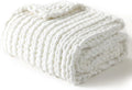 YnM Chunky Throw Blanket, Medium-Weight, Hand Knitted with Chenielle Yarn, Skin Friendly, Ventilated and Breathable, Machine Washable, Home Décor Piece for Couch, Sofa and Bed (White, 40x50 Inch)