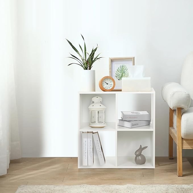 PACHIRA E-Commerce Wooden Storage Cubes Bookcase, Unit Shelf, Closet Cabinet, Organizer Rack in Living Room, Bedroom, Study, 4 Cube, White
