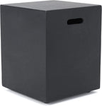 Propane Tank Cover Table for Fire Pits, 20 LB Concrete Propane Tank Holder with Side Handles, Outdoor Tank Storage Side Table for Patio, Gas Griddle, Dark Gray