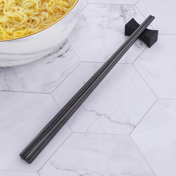 Buyer Star 5-Pair Stainless Steel Black Metal Reusable Chinese Square Chopsticks