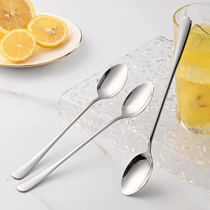 DEHOV 7.5 Inches Stainless Steel Iced Tea Spoons,Set Of 8 Long Stirring Spoons For Coffee,Cocktail,Ice Cream,Long Handle Iced Teaspoons,Latte Spoons For Mixing