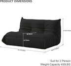 Luxury Sofa Couch Chair, Lazy Floor Seating, Fireside Bean Bag Chair, Ergonomic Tatami Sofa Lounger for Living Room, Bedroom, Office, Loveseat, Black