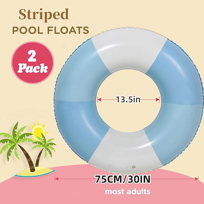 4PCS Floats for Adults Rings Striped Pool Float Large Swim Ring for Adults,30 Inch Classic Striped Teens Adult Inner Tubes Summer Beach Bachelorette Party