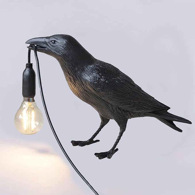 Raven Desk Lamp, Art Deco Raven Lamp, Bird Lamp, Resin LED Bird Light with Plug for Bedroom/Office/Living Room/Farmhouse
