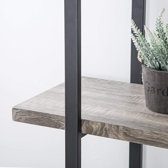 HSH 4-shelf Vintage Industrial Bookshelf, Rustic Gray Wood and Metal 4 Tier Bookcase, Open Wide Etagere Book Shelf for Home Office Livingroom Bedroom Dispaly, Light Grey Oak
