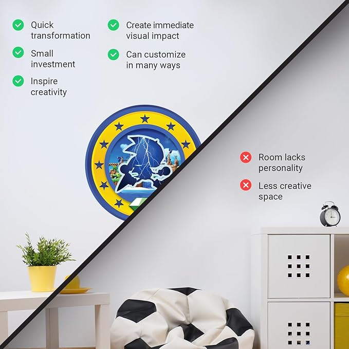 Speed Hero Wall Decal – Removable Vinyl Wall Art with Chaos Emerald Design – Gaming Room, Bedroom & Playroom Decor (Electric Hero)