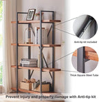 HSH 4 Tier Natural Real Wood Bookshelf, 4 Shelf Rustic Solid Wooden and Metal Bookcase, Farmhouse Open Vintage Industrial Etagere Book Shelf for Office Living Room Bedroom Storage, Distressed Brown