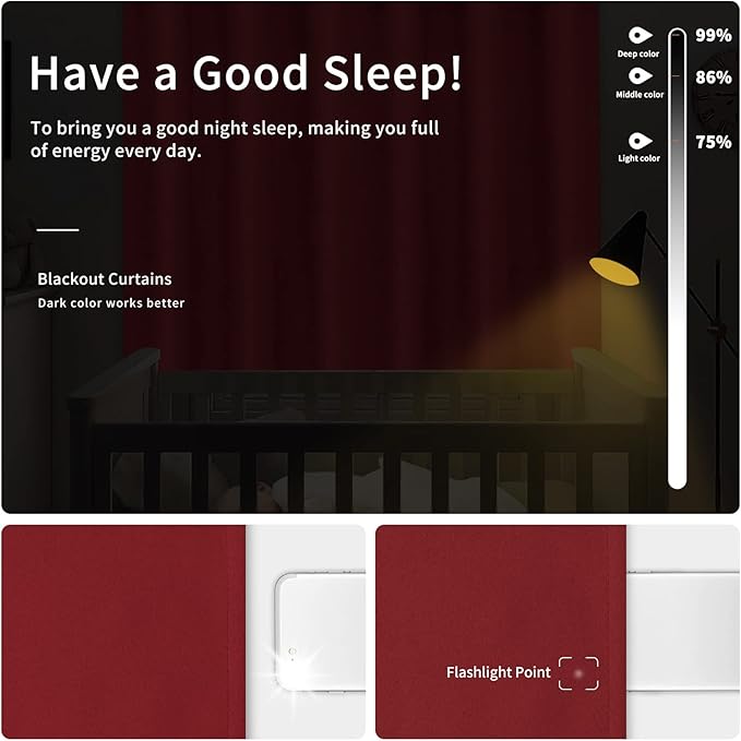 Easy-Going Blackout Curtains for Bedroom, Solid Thermal Insulated Grommet and Noise Reduction Window Drapes, Room Darkening Curtains for Living Room, 2 Panels (42x95 in, Christmas Red)