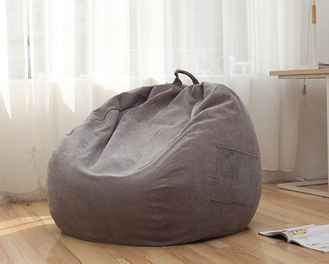Stuffed Animal Storage Bean Bag Chair Cover (No Filler) for Kids and Adults.Soft Premium Corduroy Stuffable Beanbag for Organizing Children Plush Toys or Memory Foam Extra Large 300L (Grey)