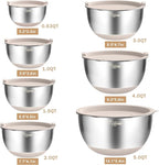 Wildone Mixing Bowls with Airtight Lids, 27 PCS Stainless Steel Nesting Bowls, with 3 Grater Attachments, Scale Mark & Non-Slip Bottom, Size 5, 4, 3, 2, 1.5, 1, 0.63QT, Ideal for Mixing & Prepping | Metal Bowls with 3 Grater Attachments, Non-Slip Botto...