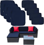 ClawsCover 9 Pack Outdoor Seat and Back Cushion Replacement Covers Fit for 5 Pieces 4-Seater Wicker Rattan Furniture Patio Conversation Set Sectional Couch,Navy-Include Cover Only(Small)