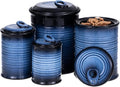 Nihow Food Storage Jar Sets: Ceramic Container with Air Tight Lid for Flour/Sugar/Rice/Coffee/Cookies/Candy - Seal Damp-proof Canister for The Kitchen Counter - Set of 4 （Blue & Black）