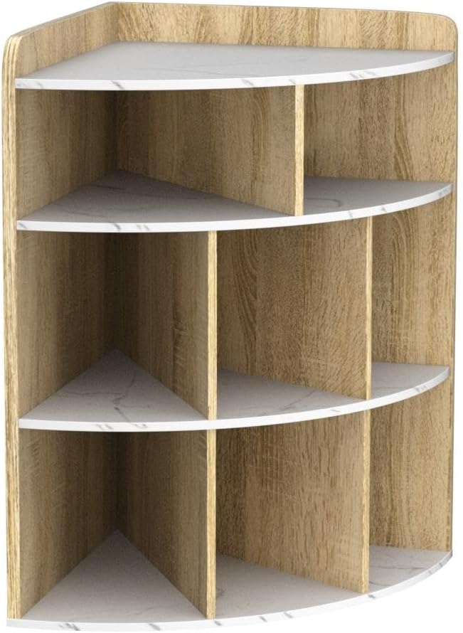 Vecelo 3-Tier Corner Cabinet with 8 Cubbies, Wooden Cube Storage Organizer, Modern Bookshelf Units for Playroom, Bedroom, Living Room, Marble White