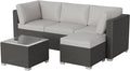 GAOMON 5-Piece Outdoor Patio Rattan Wicker Sofa Set, Pe Rattan Conversation Sectional with Thickened Back Cushion, Glass Tabletop, Ottoman - Ideal for Courtyard Space, Light-grey