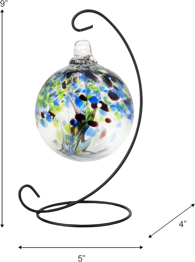Dale Tiffany AC25002-D3 Rainbow Tree of Life Hand Blown Art Glass Ornament Witch Globe Gazing Ball, Mystic, 3" Diameter with Hanging Stand