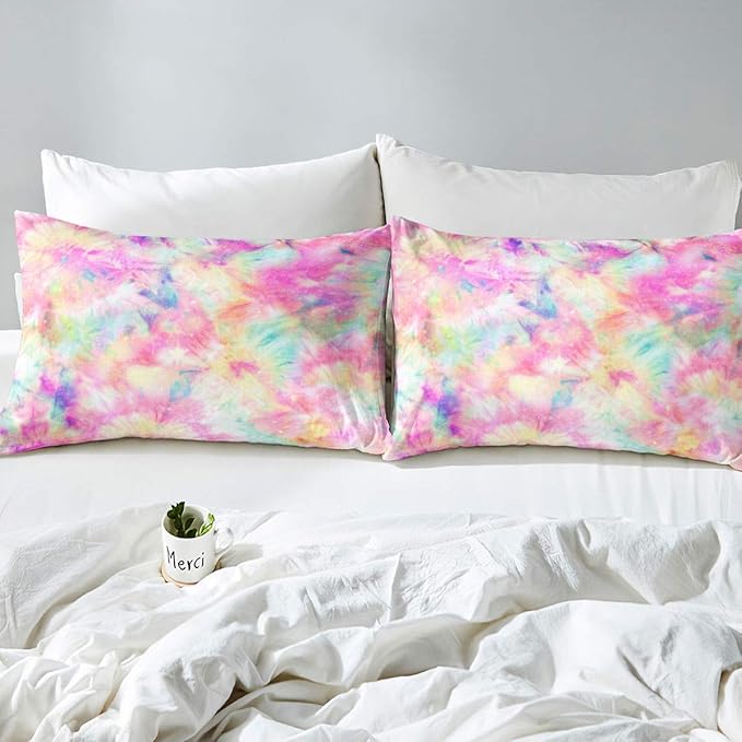 Erosebridal Kids Tie Dye Comforter Set, Bohemian Batik Down Comforter Twin Size, Boho Psychedelic Bedding Comforters for Children Girls Boys Teens Bedroom, Trippy Tattoo Watercolor Quilted Duvet