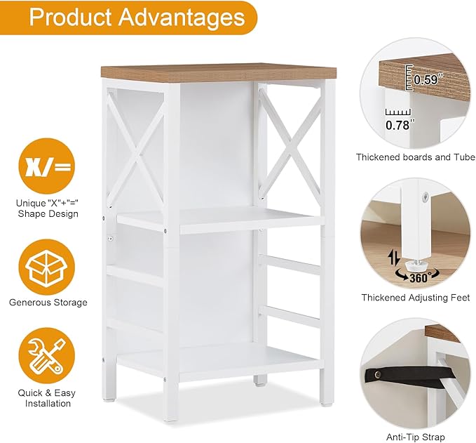 Bookcase, Industrial Small Bookshelf,3-Tier Bookcase Storage Organizer, Small Book Shelf for Small Spaces, Living Room, Bedroom and Home Office, White&Brown