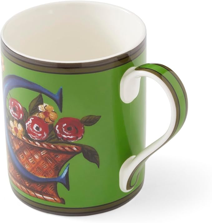 Spode Kit Kemp 12oz Mug, C Initial - Fine China Coffee Cup with Floral Alphabet Design, Custom Letter Mug for Unique Gift Giving - Personalized Kitchen Drinkware, Dishwasher Safe & Stylish
