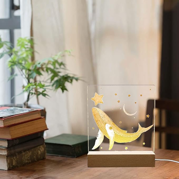 2Pcs 11.8" Rectangle Wooden Display Stand, Warm Light Wooden Lighted Base Wood Rectangle Led Display Pedestal Wood Night LED Light Lamp Base for Crystal Glass Resin Art