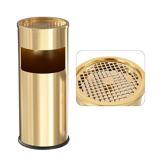 Trash Can Outdoor Waste Container Round Stainless Steel Trash Can with Removable Inner Bucket for Disposal Commercial Waste Container 9.8 x 24-Gold Tone