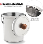 Kitchen Countertop Compost Bin 101ounces / 3Liters, Airtight Lid SUS304 Stainless Steel Odor-Free Food Waste Bin with Wooden Handle Stylish Design/Bathroom Trash Can (White)