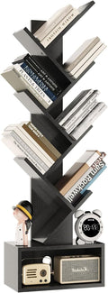YMYNY 6 Tier Tree Bookshelf, Tall Bookcase, Wood Book Storage Rack with Drawer, Modern Floor Standing Book Shelf for Books/Movies/CDs, Utility Organizer for Living Room, Home Office, Black UHBC016B