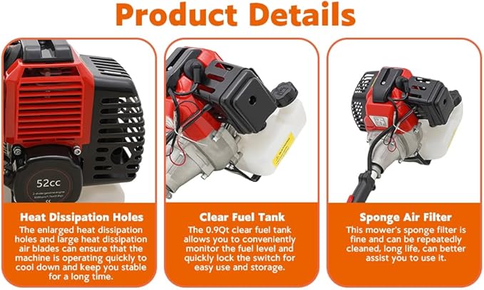 10 in 1 Garden Hedge Trimmer Combo, 52CC 2-Stroke Multi-Functional Garden Trimming Tool Gas Powered Long Reach Pole Saw Grass String Trimmer Brush Cutter Grass Wacker Weed Eater for Yard