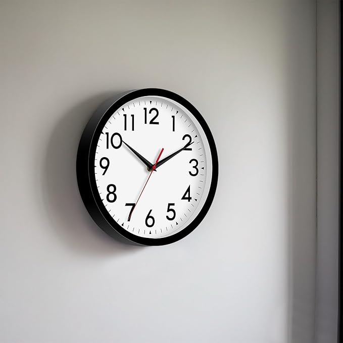Wall Clock Analog 10 Inch Silent Non Ticking Battery Operated Modern Decorative for Living Room Kitchen Office Bedroom Bathroom(Black)