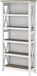 Bush Furniture BSH24470221 Key West 5-Shelf 66-Inch H Bookcase, Shiplap Gray/Pure White